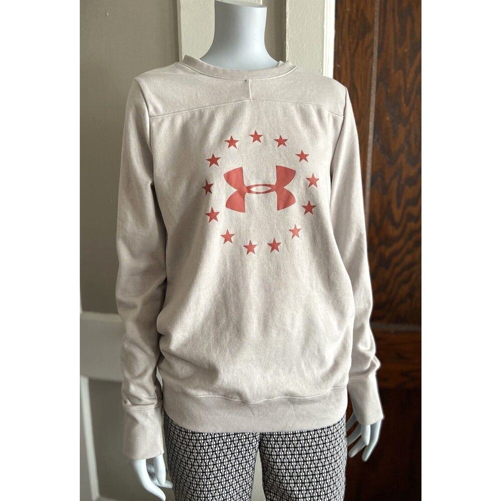 UNDER ARMOUR Freedom Threadborne Crew Off-White/Red Sweatshirt Ladies sz Small